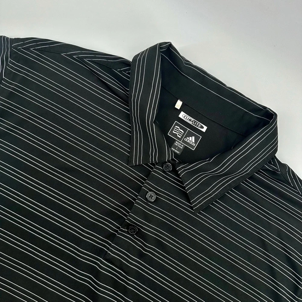 Adidas ClimaLite Golf Polo Shirt Mens‎ Large Black Striped Athletic Top